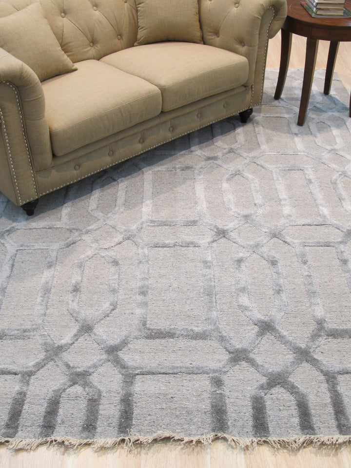 Hand Knotted Wool & Viscose Gray Transitional Geometric Links Rug
