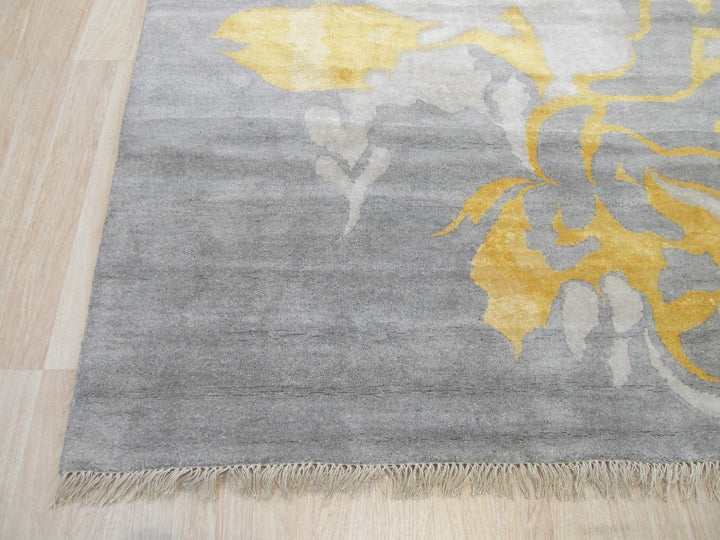 Hand Knotted Wool & Viscose Gray Contemporary Abstract Art Rug