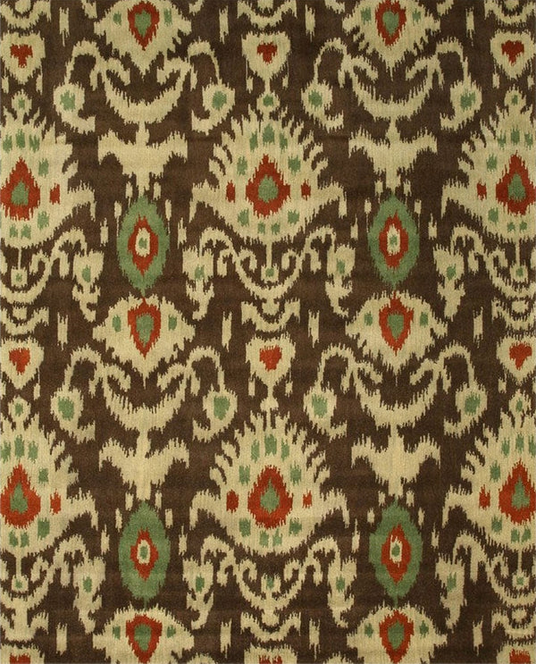 Hand-Tufted Wool Brown Contemporary Ikat Ikat Rug, Made in India