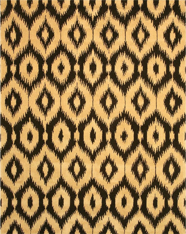 Hand-Tufted Wool Black Contemporary Abstract Gold Ikat Rug, Made in India