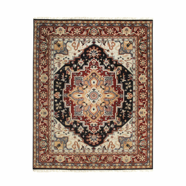 Hand Knotted Wool Navy Traditional Medallion Heriz Weave  Rug