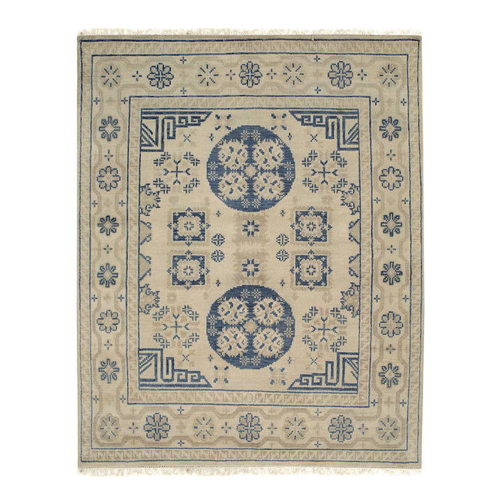 Hand Knotted Wool Beige Traditional Floral Khotan Weave  Rug