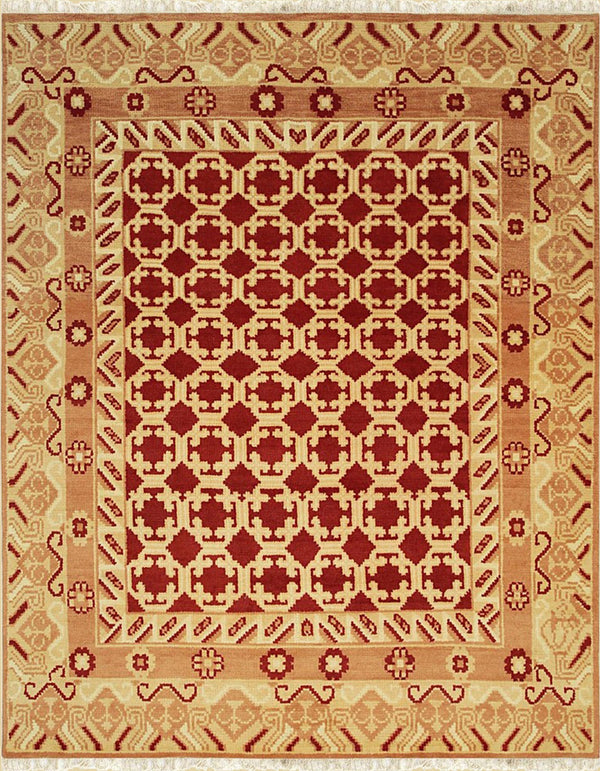 Hand Knotted Wool Red Traditional All Over Khotan Weave Rug