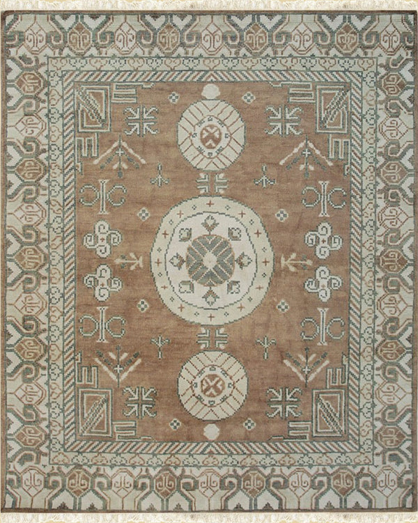 Hand-Knotted Wool Brown Traditional Classic  Rug, Made in India