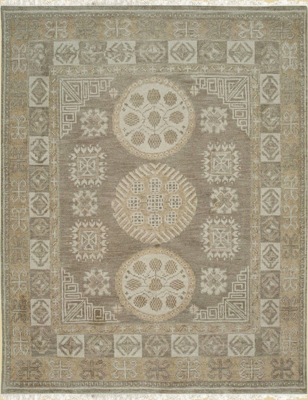Hand Knotted Wool Brown Traditional Floral Khotan Weave  Rug