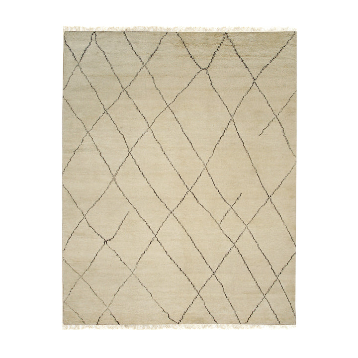 Hand Knotted Wool Beige Traditional Geometric Modern Moroccan Rug