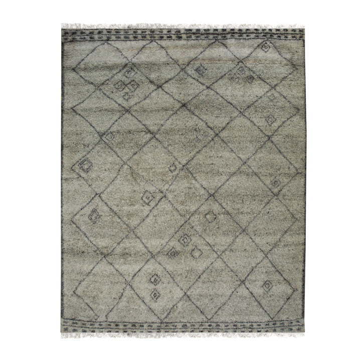 Hand Knotted Wool Gray Traditional Geometric Modern Moroccan Rug