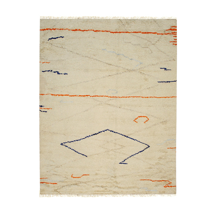 Hand Knotted Wool Beige Traditional Geometric Modern Moroccan Rug