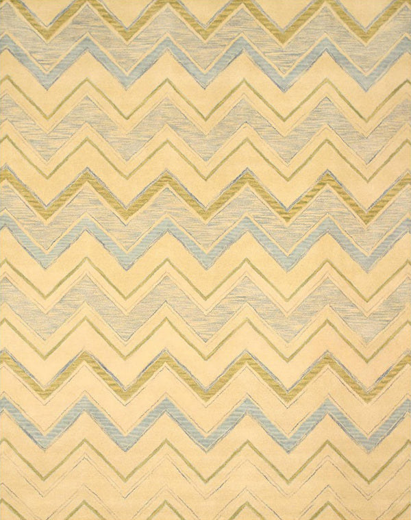 Hand-Tufted Wool Ivory Contemporary Abstract Pastel Chevron Rug, Made in India
