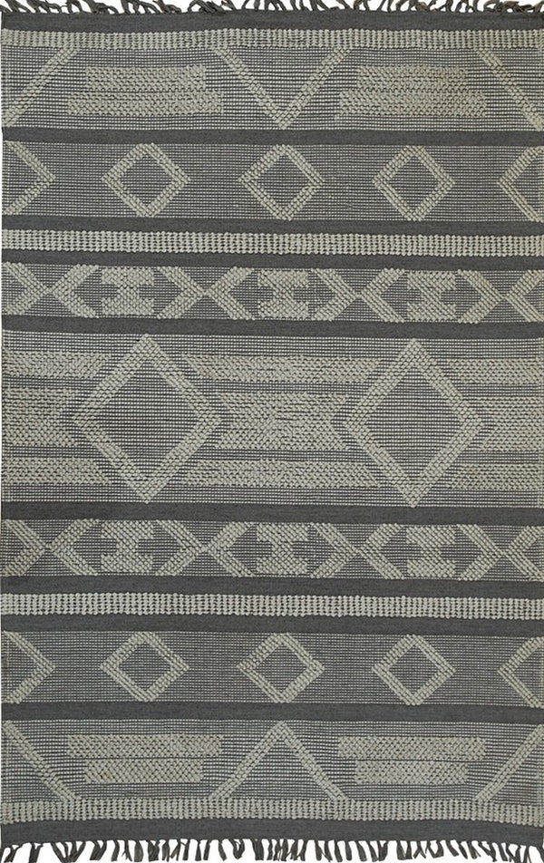 Handmade Polyester Gray Transitional Transitional Outdoor Durrie Rug, Made in India