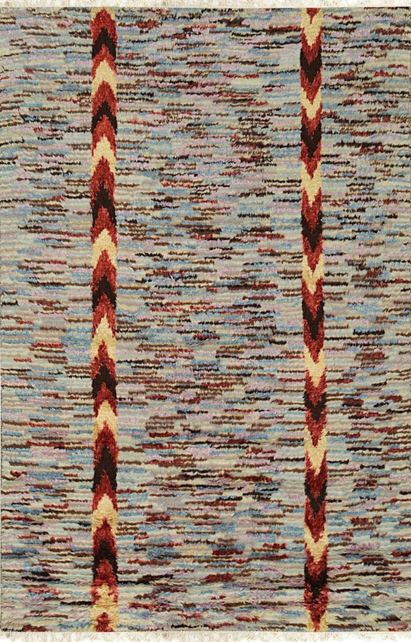 Hand Knotted WOOL/B.SILK Multi-Colored Transitional Transitional Modern Sik Knotted Rug, Made in India