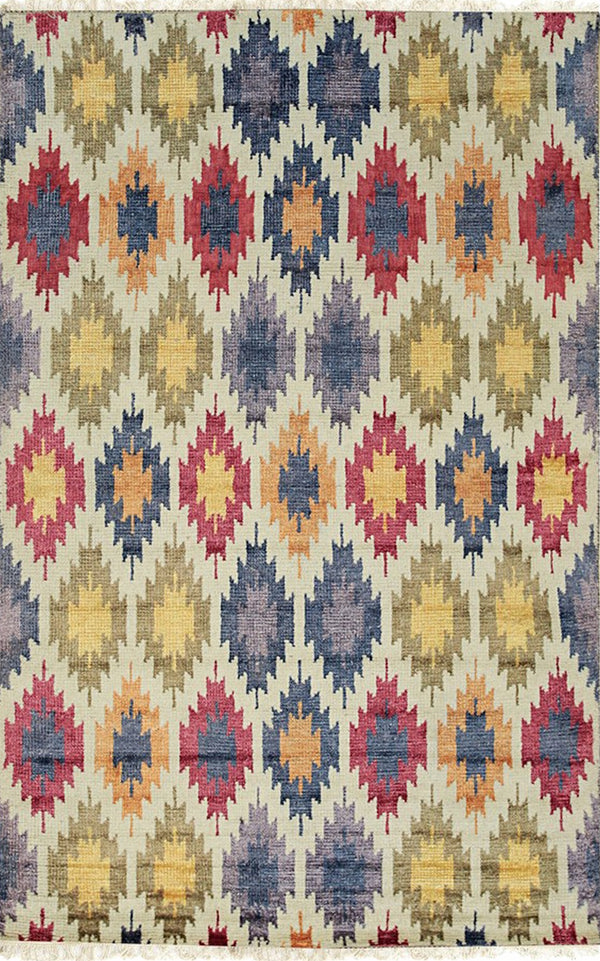 Hand Knotted WOOL/B.SILK Multi-Colored Geometric Geometric Modern Sik Knotted Rug, Made in India