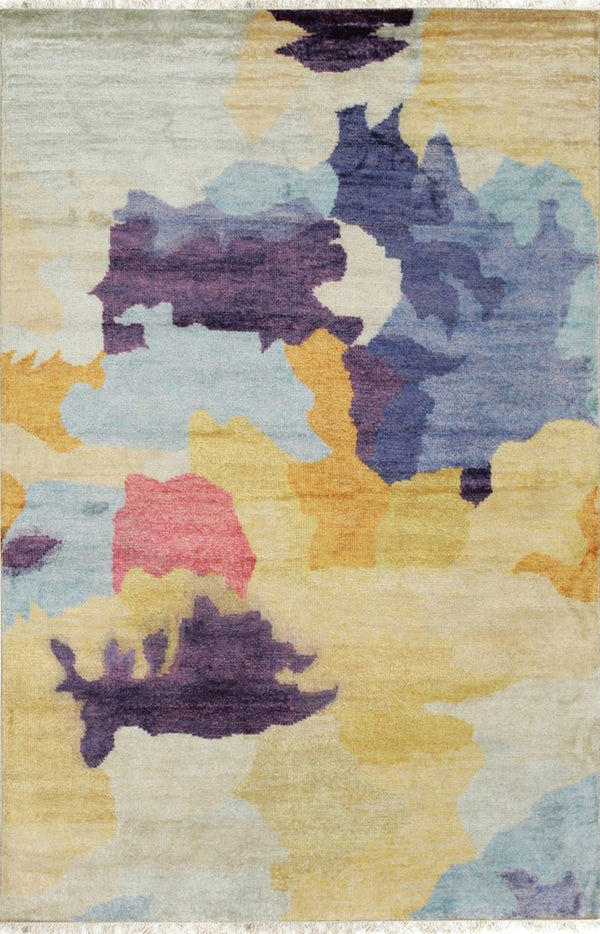 Hand Knotted BAMBOO SILK Multi-Colored Transitional Transitional Modern Sik Knotted Rug, Made in India