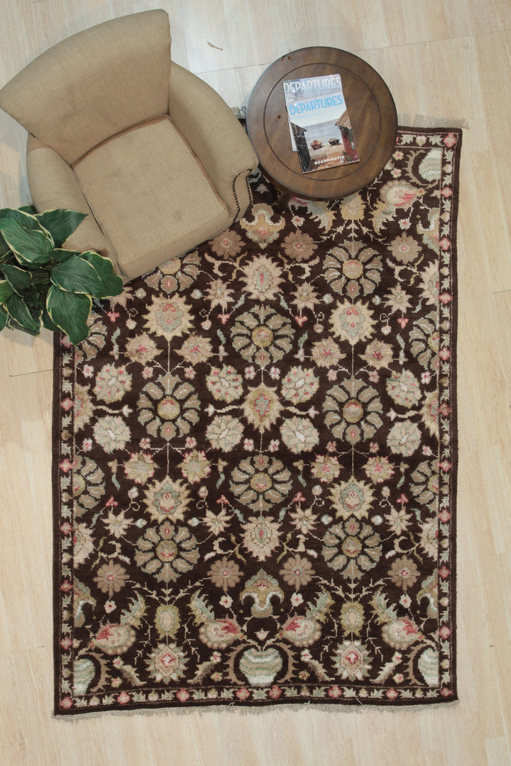 Hand Knotted WOOL/B.SILK Brown Floral Floral Modern Sik Knotted Rug