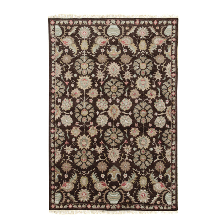 Hand Knotted WOOL/B.SILK Brown Floral Floral Modern Sik Knotted Rug