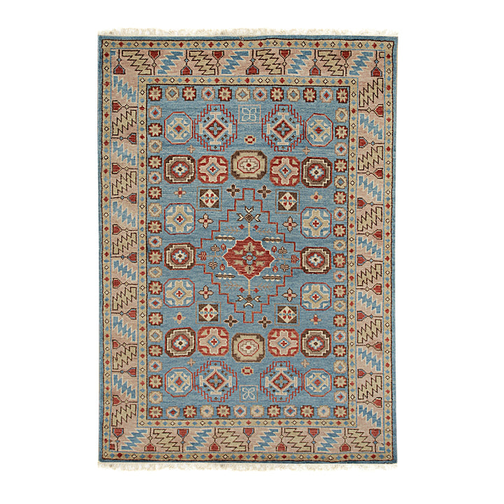 Hand Knotted WOOL Blue Traditional Geometric Modern Knotted Rug