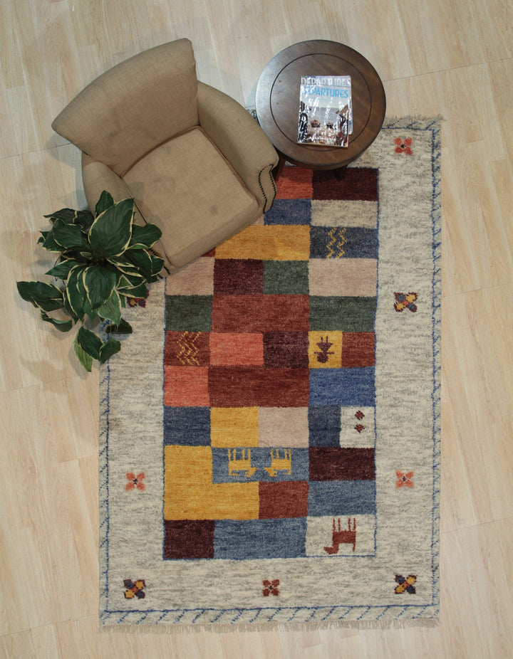 Hand Knotted Wool Beige Traditional Geometric Modern Knot  Rug