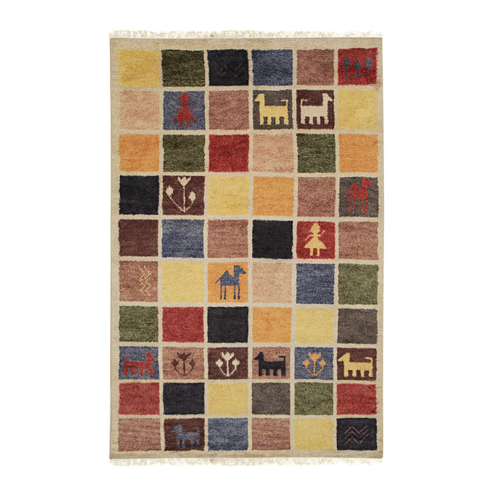 Hand Knotted Wool Multi Traditional Geometric Modern Knot  Rug