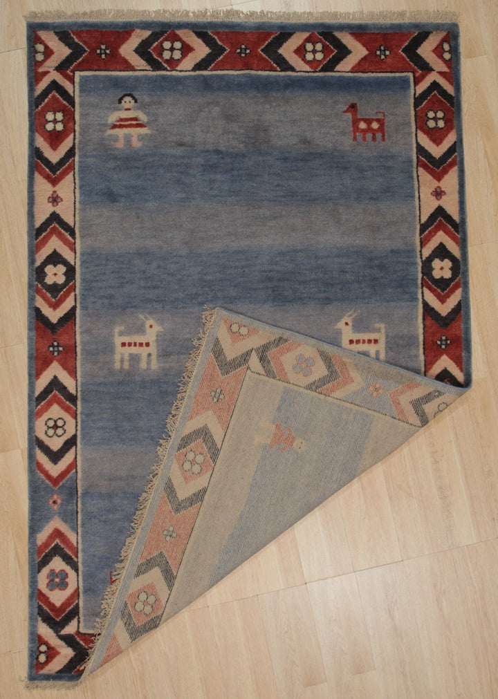 Hand Knotted Wool Blue Traditional Classic Modern Knot  Rug