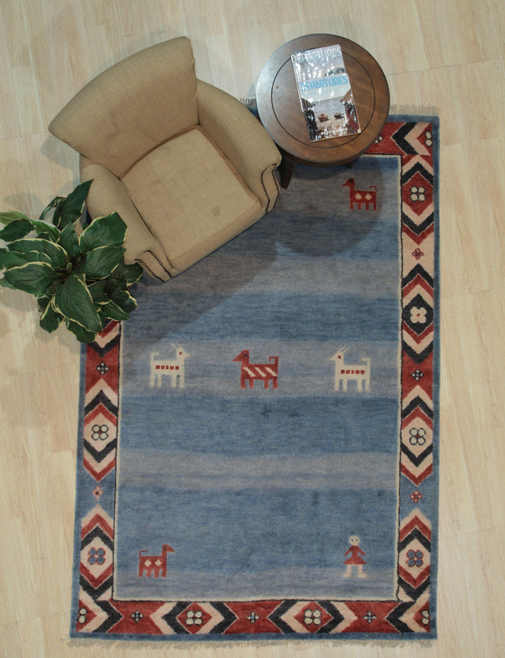 Hand Knotted Wool Blue Traditional Classic Modern Knot  Rug