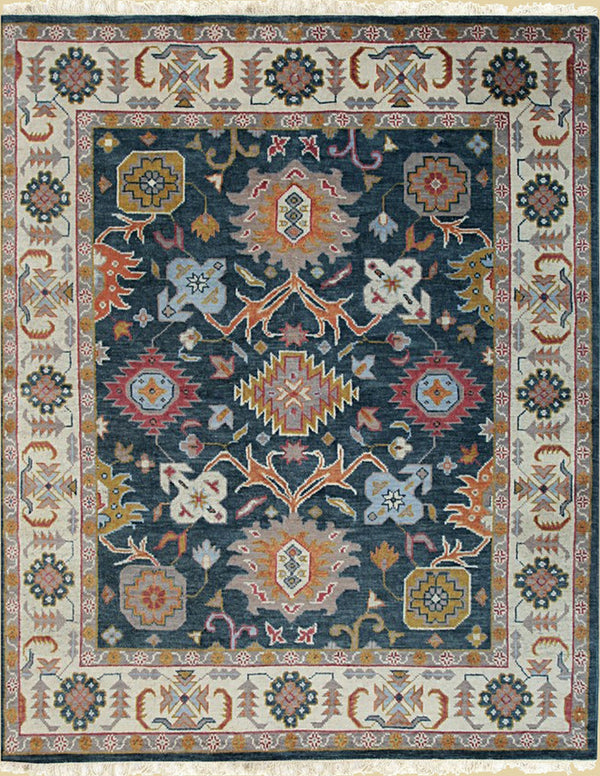 Hand Knotted Wool Charcoal Traditional Classic Colorful Oushak Classic Rug, Made in India