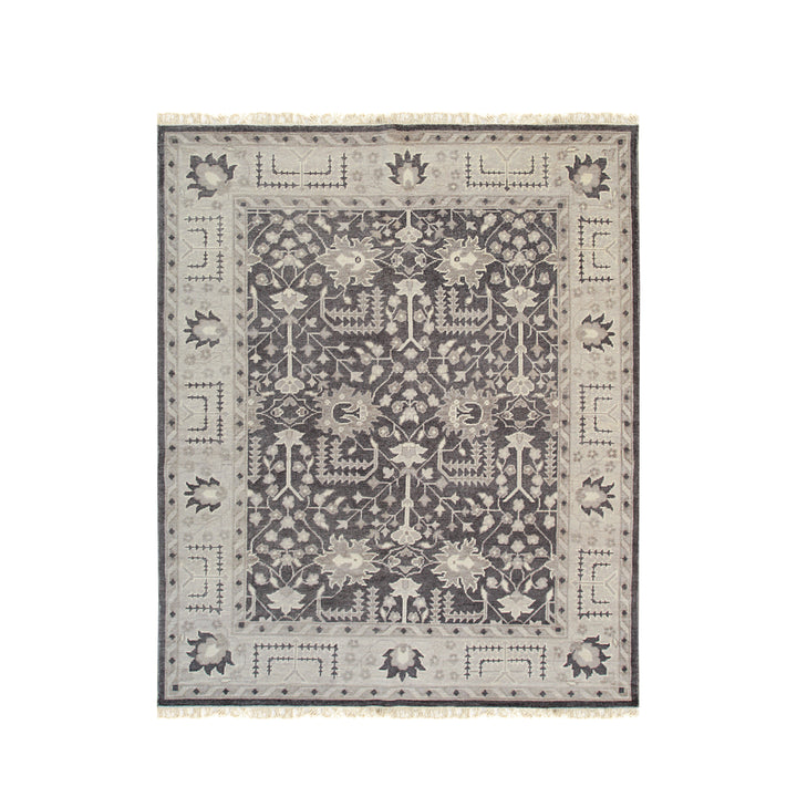 Hand Knotted Wool Charcoal Traditional Oriental Mahal Rug