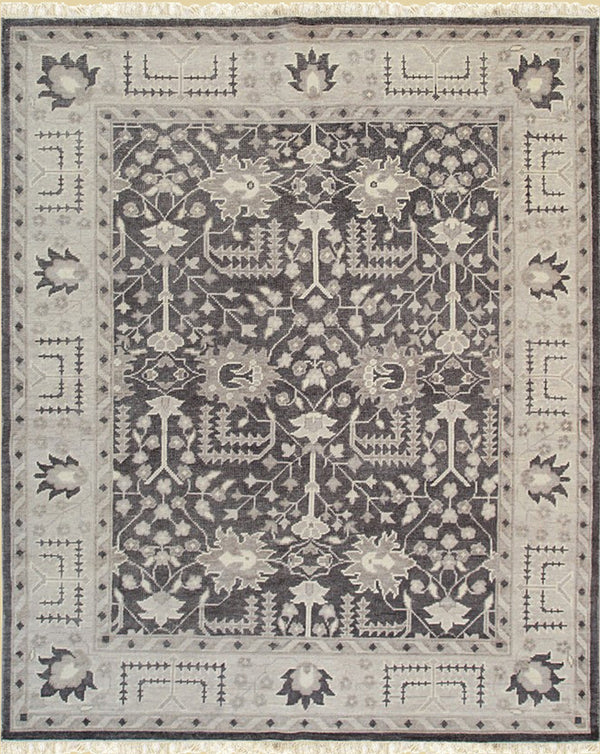 Hand Knotted Wool Charcoal Traditional Oriental Oushak Rug, Made in India