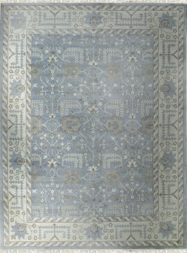 Durable and Stylish Hand-Knotted Wool Gray Classic Floral Oushak Rectangular Area Rugs