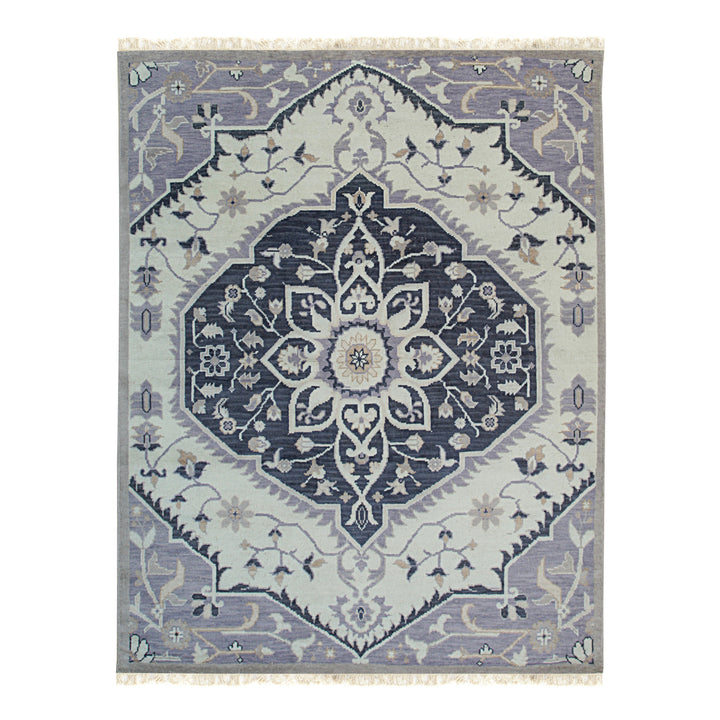 Hand Knotted Wool Ivory Traditional Oriental Heriz Rug