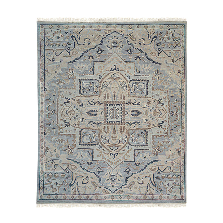 Hand Knotted Wool Blue Traditional Oriental Heriz Rug