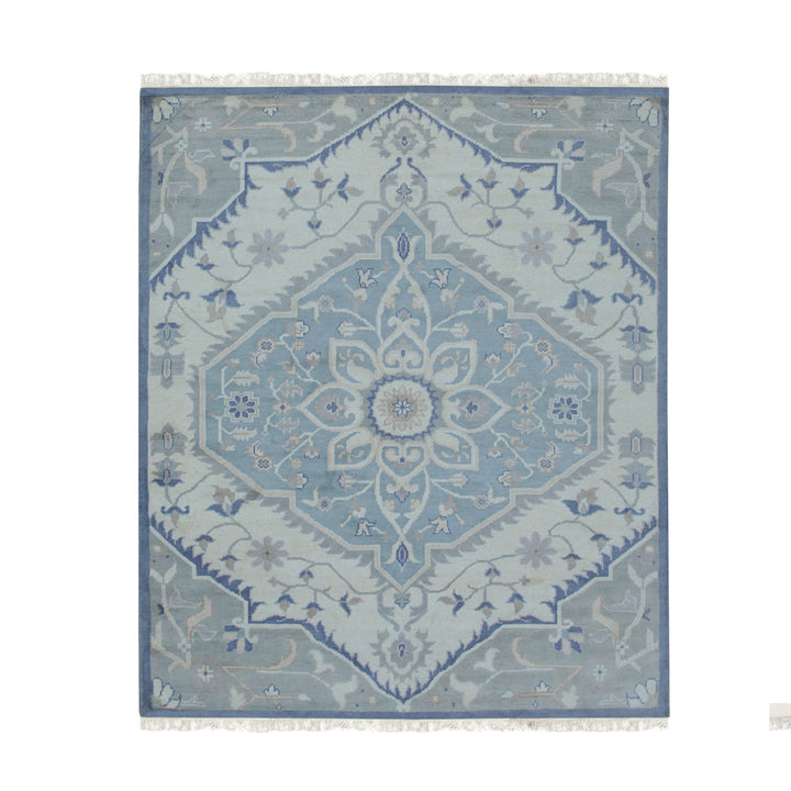 Hand-Knotted Wool Ivory Classic Floral Heriz Rug