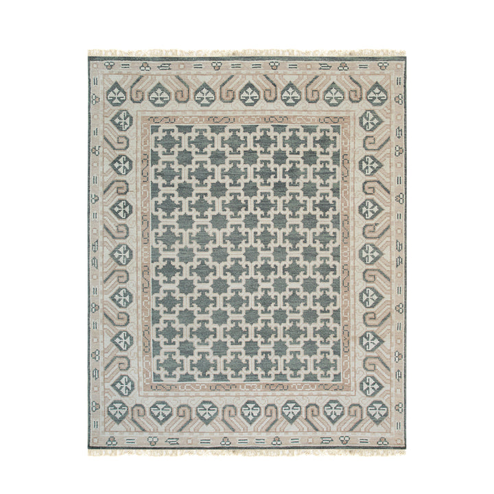 Hand Knotted Wool Green Traditional Oriental Kotan Rug