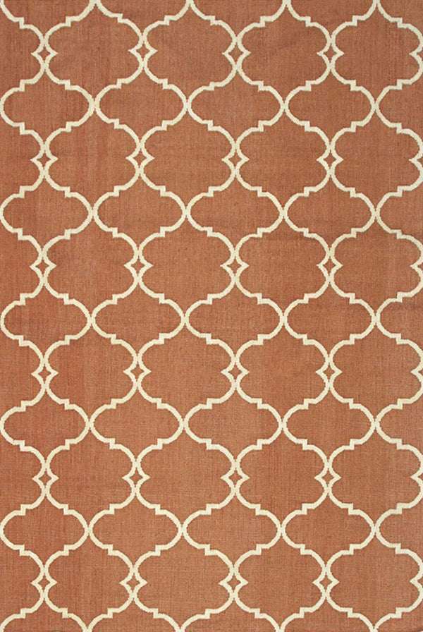 Handmade Polyester Orange Transitional Trellis Reversible Moroccan Outdoor Rug, Made in India