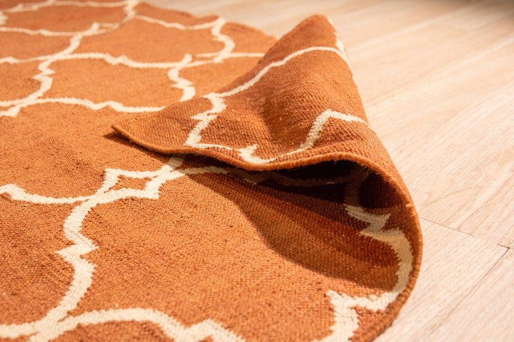 Handmade Polyester Orange Transitional Trellis Reversible Moroccan Outdoor Rug
