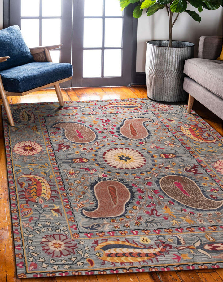 Stylish Hand-tufted wool Blue Transitional Floral Paisley Indoor Rectangular Area Rugs
