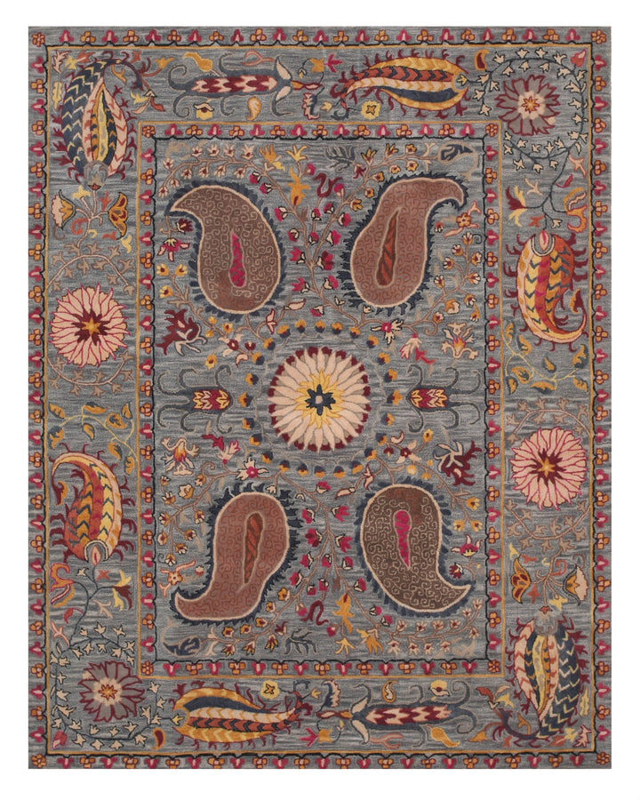 Hand-tufted Wool Blue Transitional Floral Paisley Rug