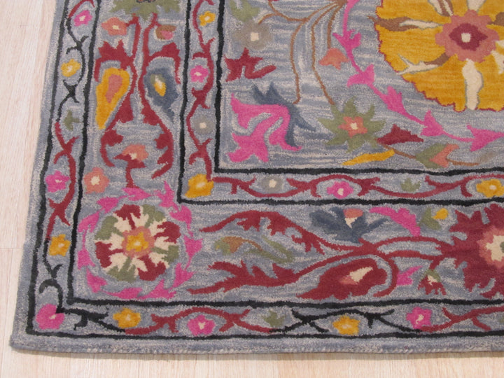 Hand-tufted Wool Blue Traditional Floral Suzani Rug