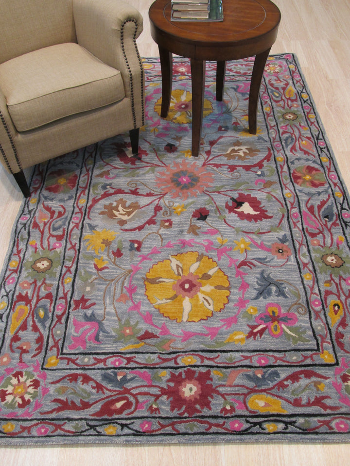 Hand-Tufte Multi-Color Traditional Floral Suzani Rectangular & Round Area Rugs