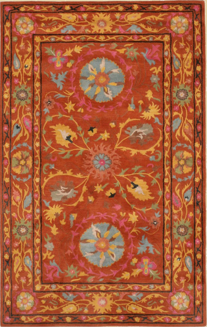 Stylish Hand-Tufted Wool Rust Traditional Floral Suzani Indoor Rectangular Area Rugs