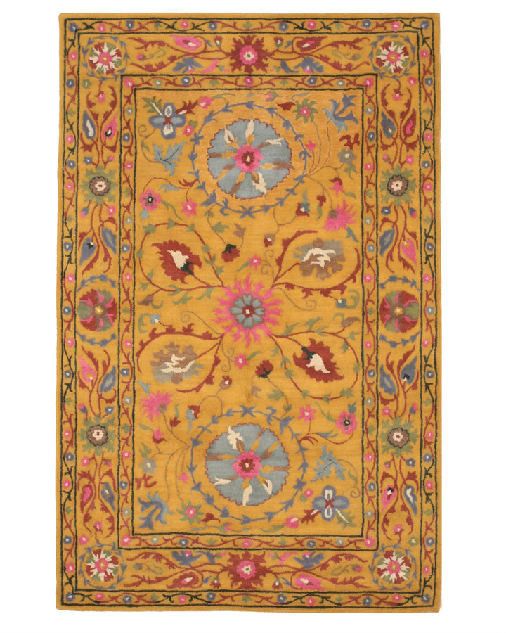 Hand-tufted Wool Yellow Traditional Floral Suzani Rug