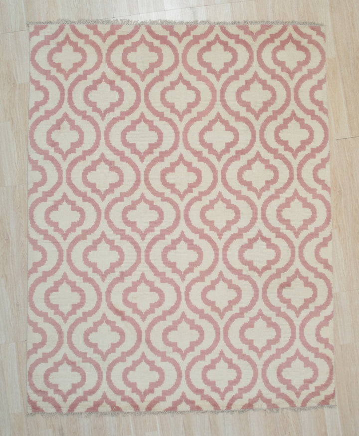 Hand Knotted Wool Pink Contemporary Trellis Moroccan Rug