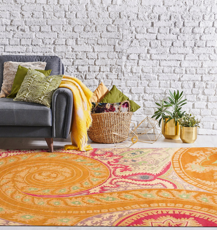Stylish Hand-Tufted Wool Orange Contemporary Abstract Paisley Indoor Rectangular Area Rugs