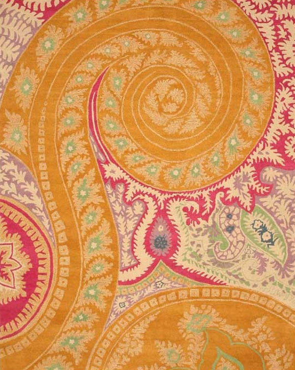 Hand-Tufted Wool Orange Contemporary Abstract Paisley Rug, Made in India