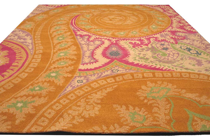 Stylish Hand-Tufted Wool Orange Transitional Floral Paisley Indoor Rectangular Area Rugs