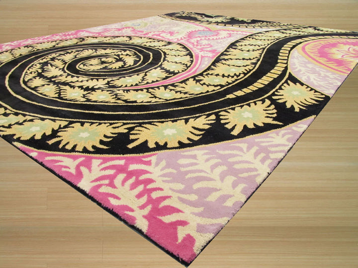 Hand-Tufted Wool Black Contemporary Abstract Paisley Rug
