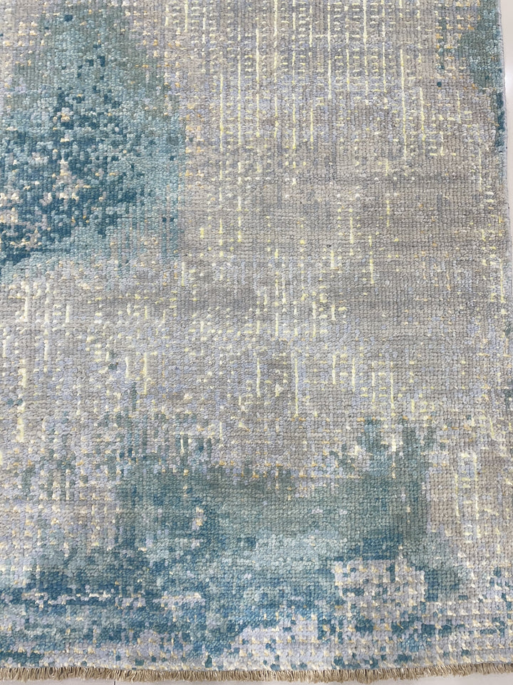 Gray / AQUA Transitional Abstract Traditional Knot Area Rug