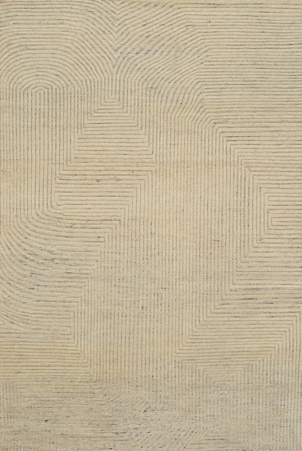 Hand Knotted Wool Ivory Transitional Modern Modern Knot Rug, Made in India