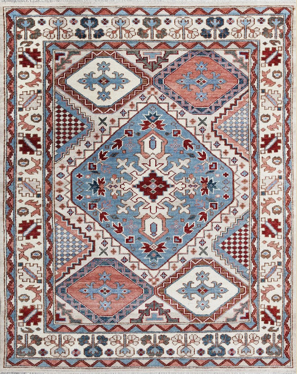 Hand Knotted Wool Gray Traditional Medallion Heriz Rug, Made in India
