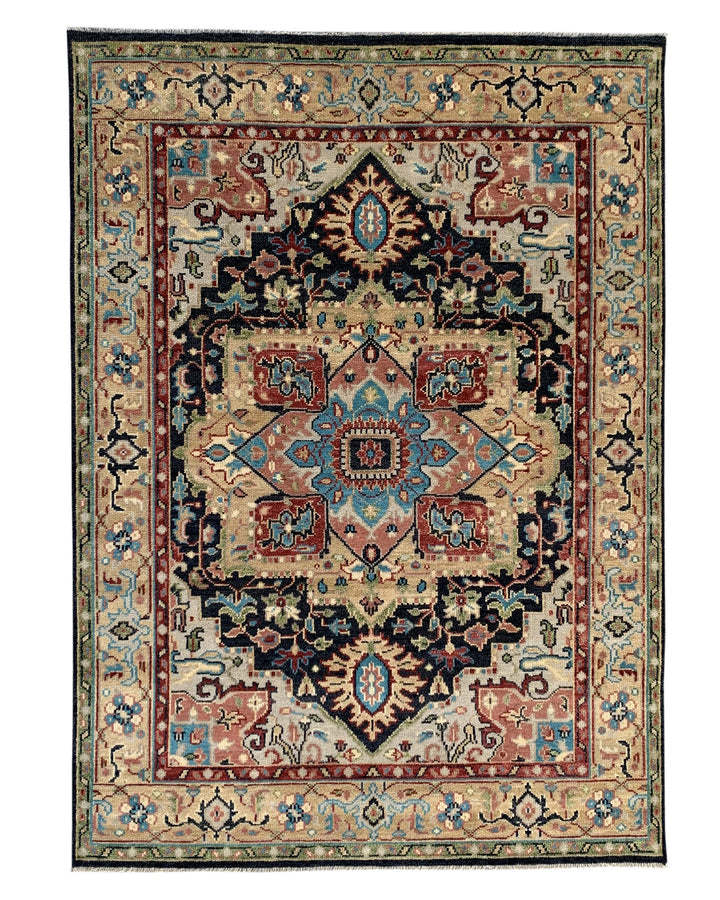 Hand Knotted Wool Red / Navy Traditional Classic Heriz Serapi Rug