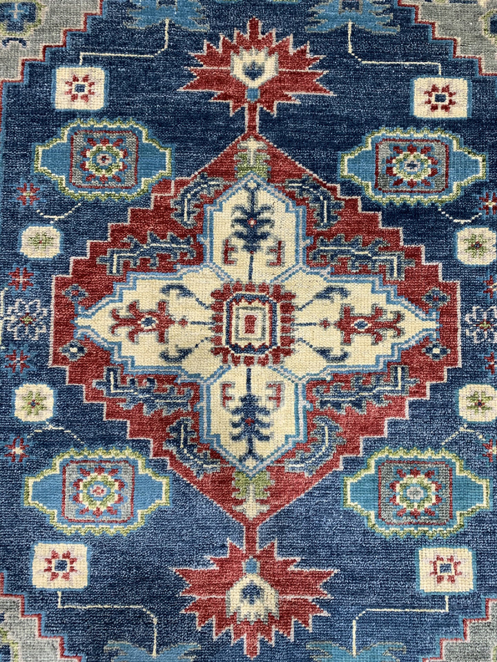 Hand Knotted Wool DENIM BLUE / Red Traditional Classic Serapi Rug